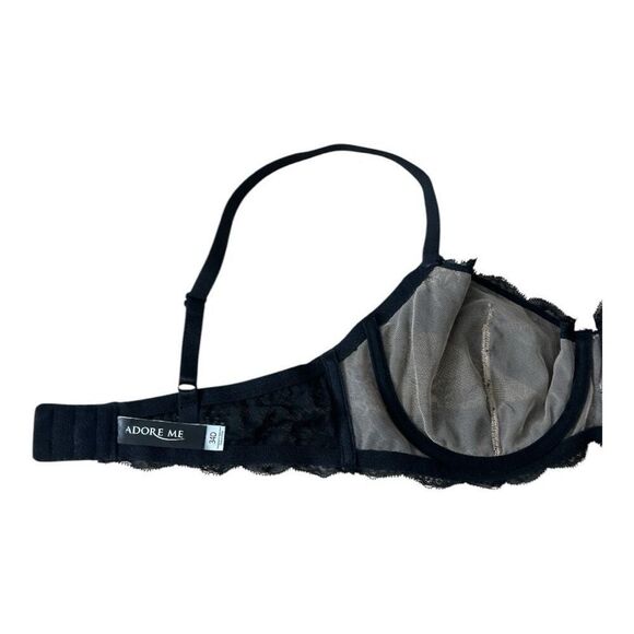 Adore Me Black Floral Lace Sheer Underwire Bra Size 34D Scalloped Lingerie - Picture 4 of 14